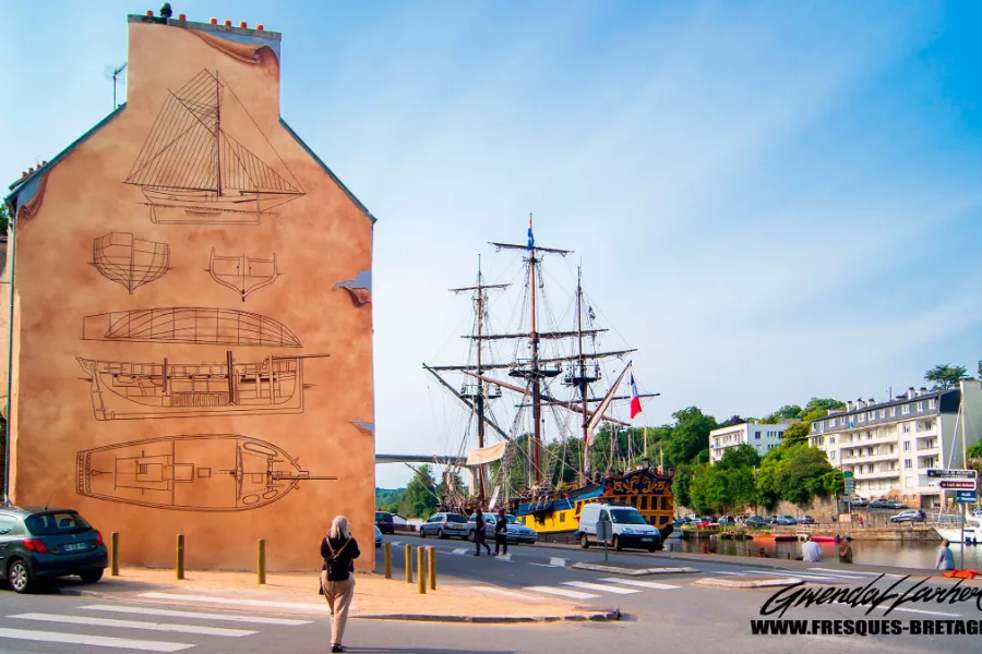 Fresque murale à Morlaix, Port (homardier)